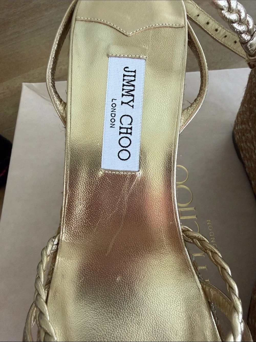 Jimmy Choo Metallic gold Dree wedges NIB and dust bag!!